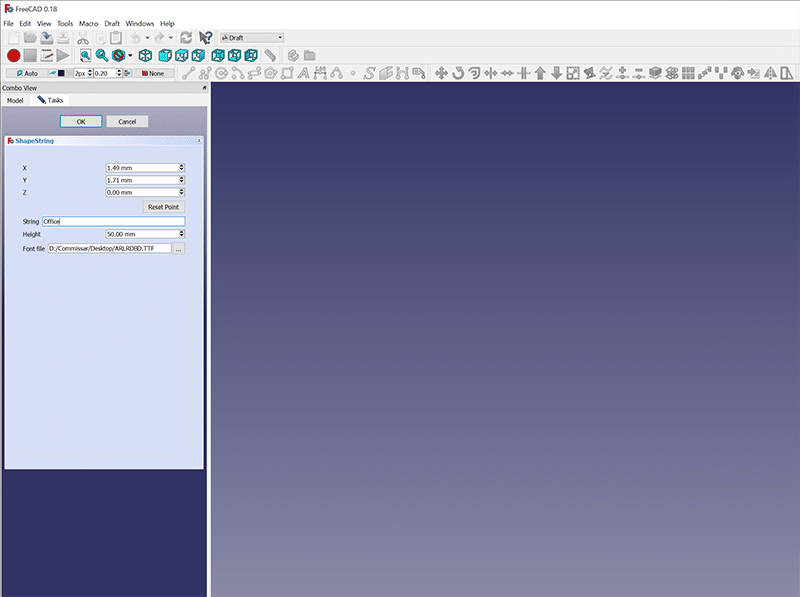 Loading font in FreeCAD software
