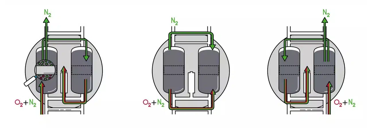 A diagram showing how a nitrogen generator works